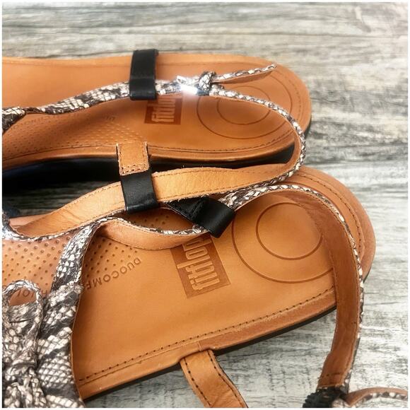 Fit Flop Womens Tia Fringe Leather Thong Sandal Size 11 Snake Slingback Comfort - Picture 5 of 9